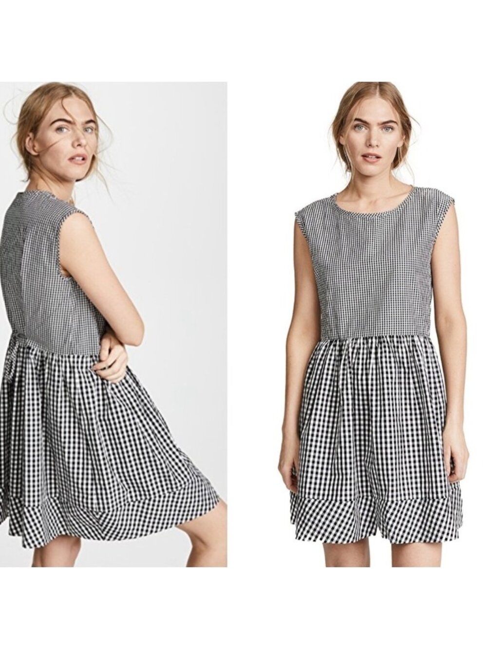 Madewell Gingham Poplin Mini Dress Womens XS Fit Flare Tie Back Dainty feminine